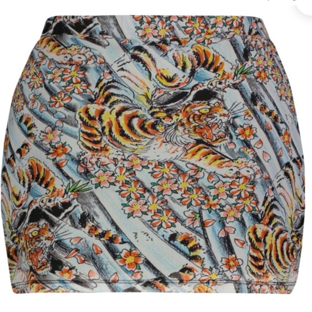 Ed Hardy sky TIGER floral PRINT MESH mini SKIRT size medium new‎